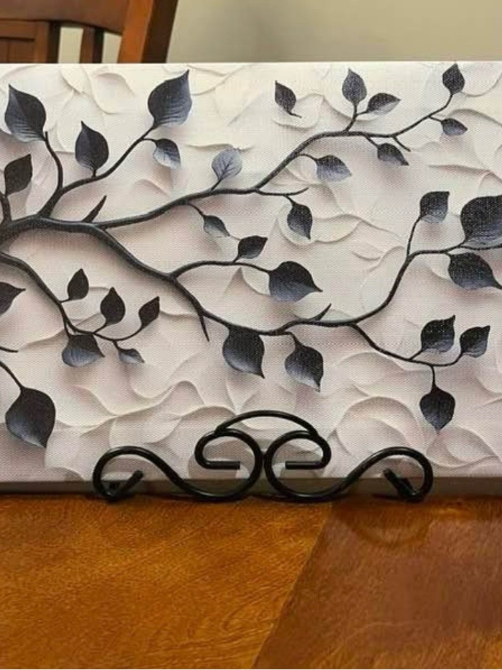 Neutral White & Blue Leaf Wall Art Canvas - Unbranded